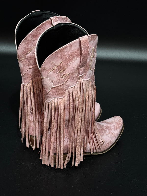 Pink Suede Cowgirl Boots US8.5